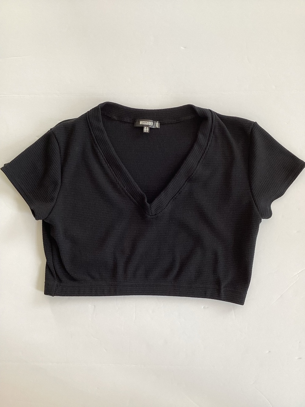 Missguided Black V-Neck Short Sleeve Crop Top Size 14